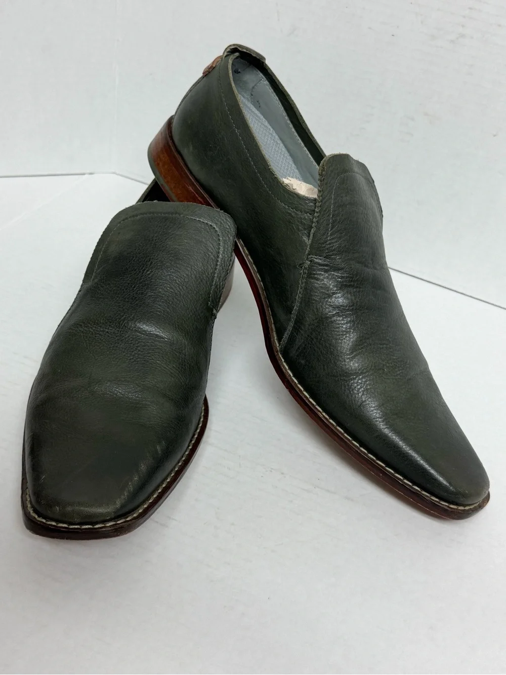 Ted Baker London Men's Leather Slip-Ons Olive Green Loafer Dress Shoes, Size 13